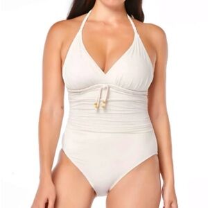BLEU ROD BEATTIE Braid Trim One Piece Swimsuit Coconut Sz 10